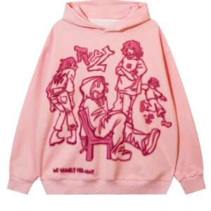 Laixton Men's Oversized Hoodie Pullover Unisex Graphic Sweatshirts Hoodies Casual Tunic Anime Streetwear Aesthetic Top Pink