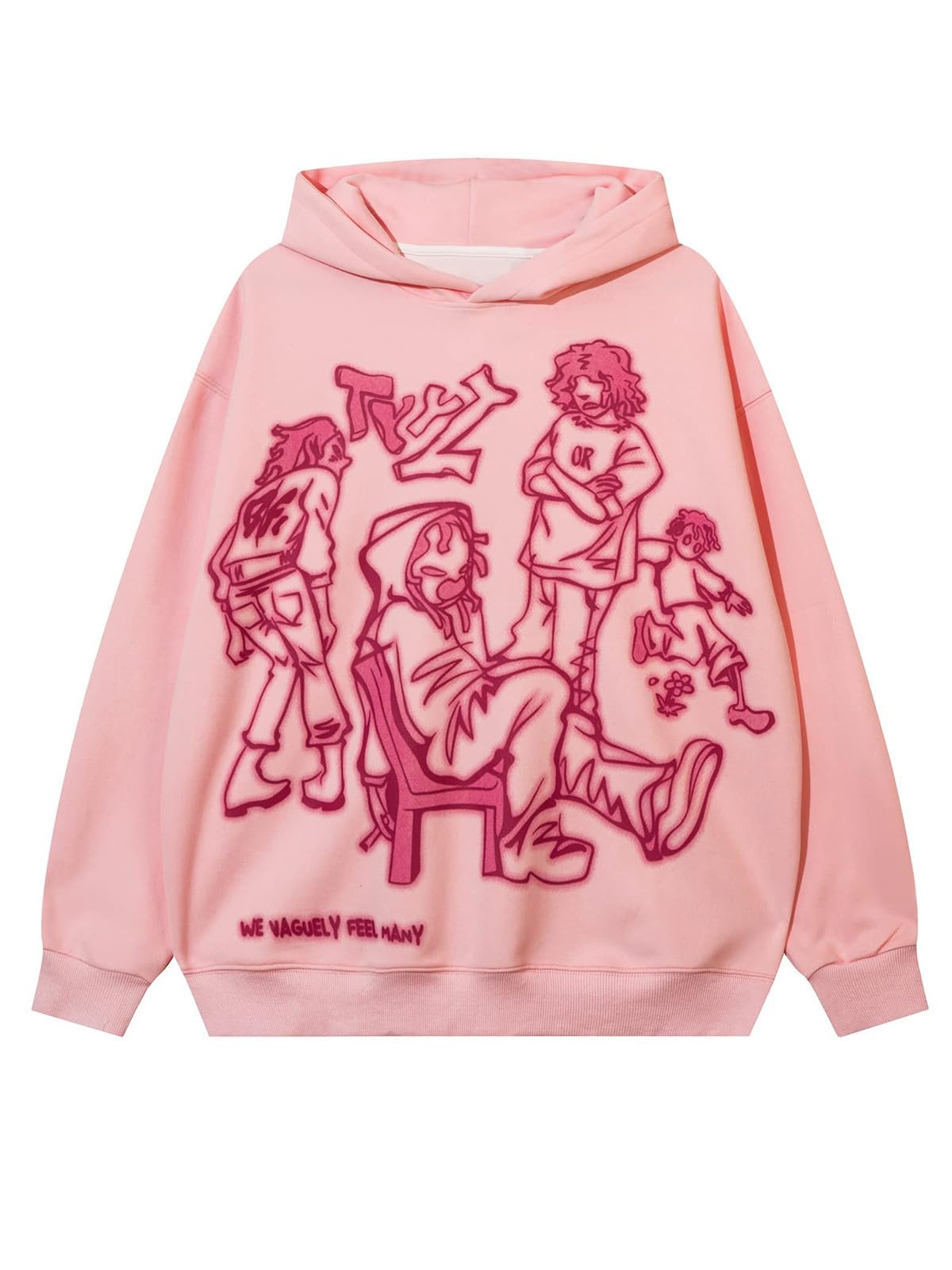 Laixton Men's Oversized Hoodie Pullover Unisex Graphic Sweatshirts Hoodies Casual Tunic Anime Streetwear Aesthetic Top Pink