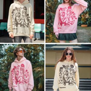 Laixton Men's Oversized Hoodie Pullover Unisex Graphic Sweatshirts Hoodies Casual Tunic Anime Streetwear Aesthetic Top Pink