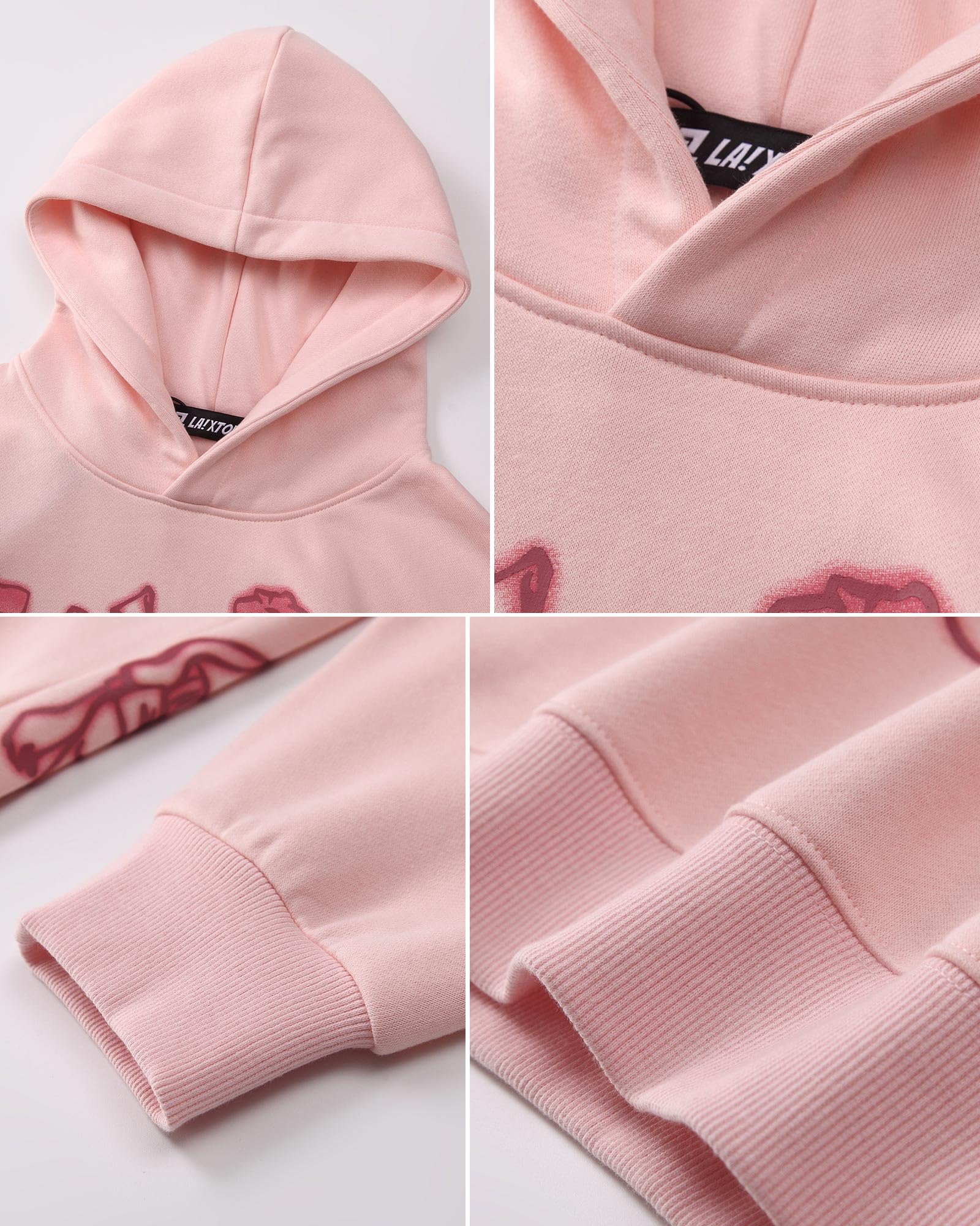 Laixton Men's Oversized Hoodie Pullover Unisex Graphic Sweatshirts Hoodies Casual Tunic Anime Streetwear Aesthetic Top Pink