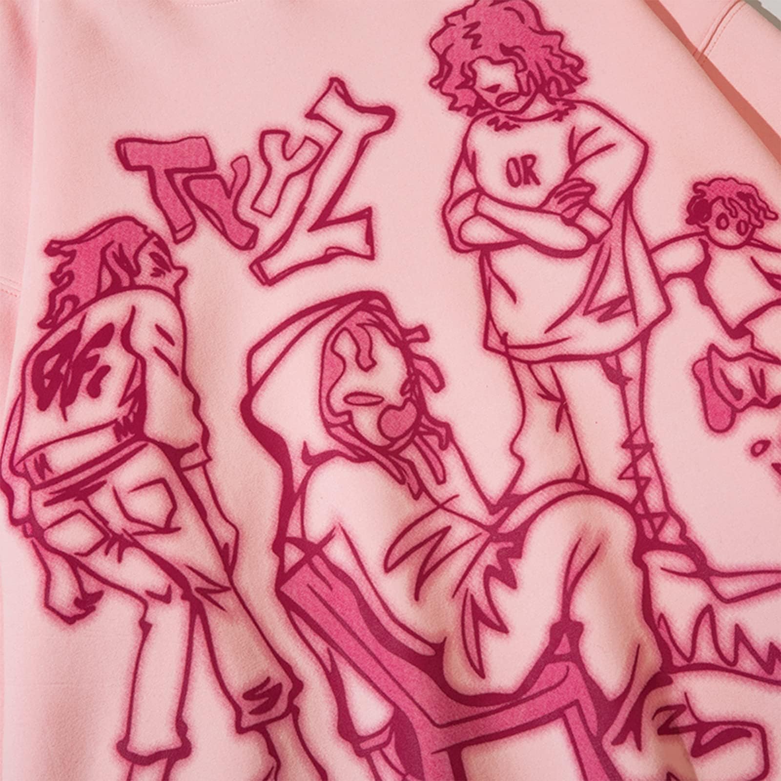 Laixton Men's Oversized Hoodie Pullover Unisex Graphic Sweatshirts Hoodies Casual Tunic Anime Streetwear Aesthetic Top Pink