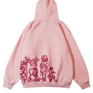 Laixton Men's Oversized Hoodie Pullover Unisex Graphic Sweatshirts Hoodies Casual Tunic Anime Streetwear Aesthetic Top Pink