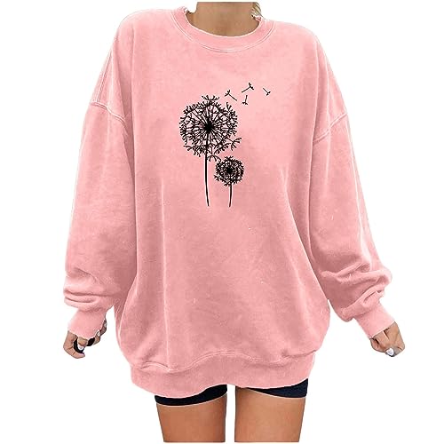 DOLKFU my orders placed recently by me long sweatshirts for women Women Long Sleeve Fashion Pullover Cute Flower Graphic Hoodies Sweatshirts Oversized Crewneck Sweatshirt Pink L