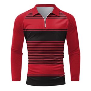 lightning deals long sleeve polo shirts for men causal print quarter zip collar shirt gym workout pullover zip up sweatshirts mens athletic long sleeve shirts red 2x