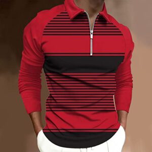 Lightning Deals Long Sleeve Polo Shirts for Men Causal Print Quarter Zip Collar Shirt Gym Workout Pullover Zip Up Sweatshirts Mens Athletic Long Sleeve Shirts Red 2X