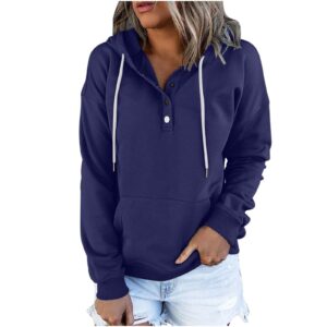 prime deals today clearance Beach Hoodies For Women Dressy Casual Hoodies For Women Long Sleeve Pullover Tops Drawstring Hooded Sweatshirts Fall Fashion Outfits 2023 Navy M