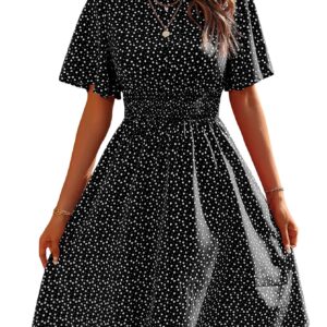 Floerns Women's Confetti Heart Print Butterfly Sleeve Flared A Line Midi Dress Black and White XL