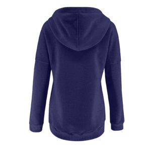 prime deals today clearance Beach Hoodies For Women Dressy Casual Hoodies For Women Long Sleeve Pullover Tops Drawstring Hooded Sweatshirts Fall Fashion Outfits 2023 Navy M