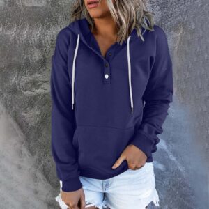 prime deals today clearance Beach Hoodies For Women Dressy Casual Hoodies For Women Long Sleeve Pullover Tops Drawstring Hooded Sweatshirts Fall Fashion Outfits 2023 Navy M