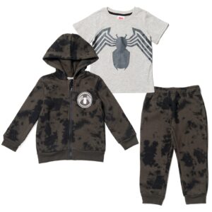 Marvel Spider-Man Toddler Boys Zip Up Fleece Hoodie T-Shirt and Jogger Pants 3 Piece Outfit Set Tie Dye Gray 3T