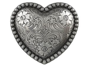 ha0478 antique floral engraved heart berry belt buckle fits 1-1/2"(38mm) belt (antique silver)