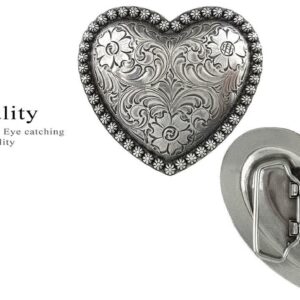 HA0478 Antique Floral Engraved Heart Berry Belt Buckle Fits 1-1/2"(38mm) Belt (Antique Silver)