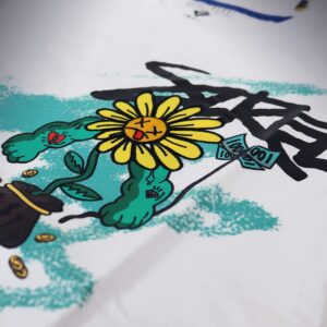 SCREENSHOT-S11302 Mens Hip-Hop NYC Streetwear Ultra Premium Quality Tee - Urban Varsity Graffiti Budybuilding Sunflower Patch Embroidery Gel Print T-Shirt-White-Small