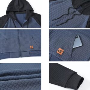 Men's Jacquard PlaidCloth Raglan Sleeve Zipper Hoodie Sweatshirt GreyBlue/Black Large