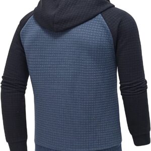 Men's Jacquard PlaidCloth Raglan Sleeve Zipper Hoodie Sweatshirt GreyBlue/Black Large