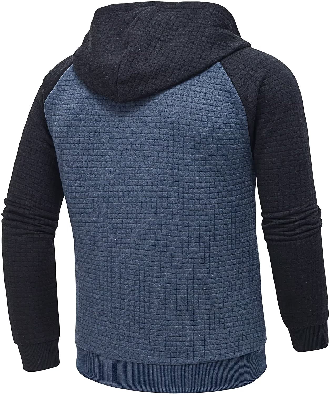 Men's Jacquard PlaidCloth Raglan Sleeve Zipper Hoodie Sweatshirt GreyBlue/Black Large