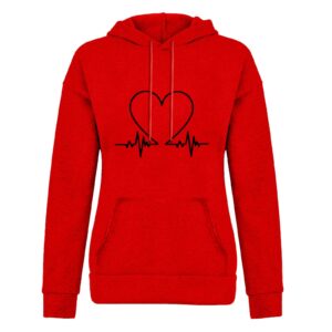 deals of the day cropped sweatshirt Women's Loose Fit Long Sleeve Hooded Sweatshirts Fashion Heart Graphic Design Pullover Lightweight Sweatshirts Red L