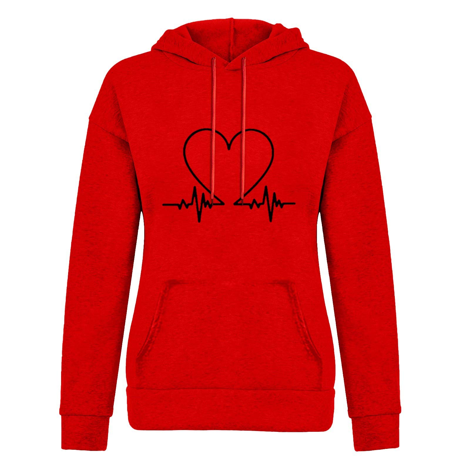 deals of the day cropped sweatshirt Women's Loose Fit Long Sleeve Hooded Sweatshirts Fashion Heart Graphic Design Pullover Lightweight Sweatshirts Red L