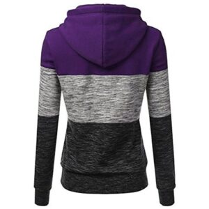 Womens Hooded Sweatshirt Long Sleeve Casual Fall Fashion Color Block Hoodies Drawstring Pullover Tops Hoodie