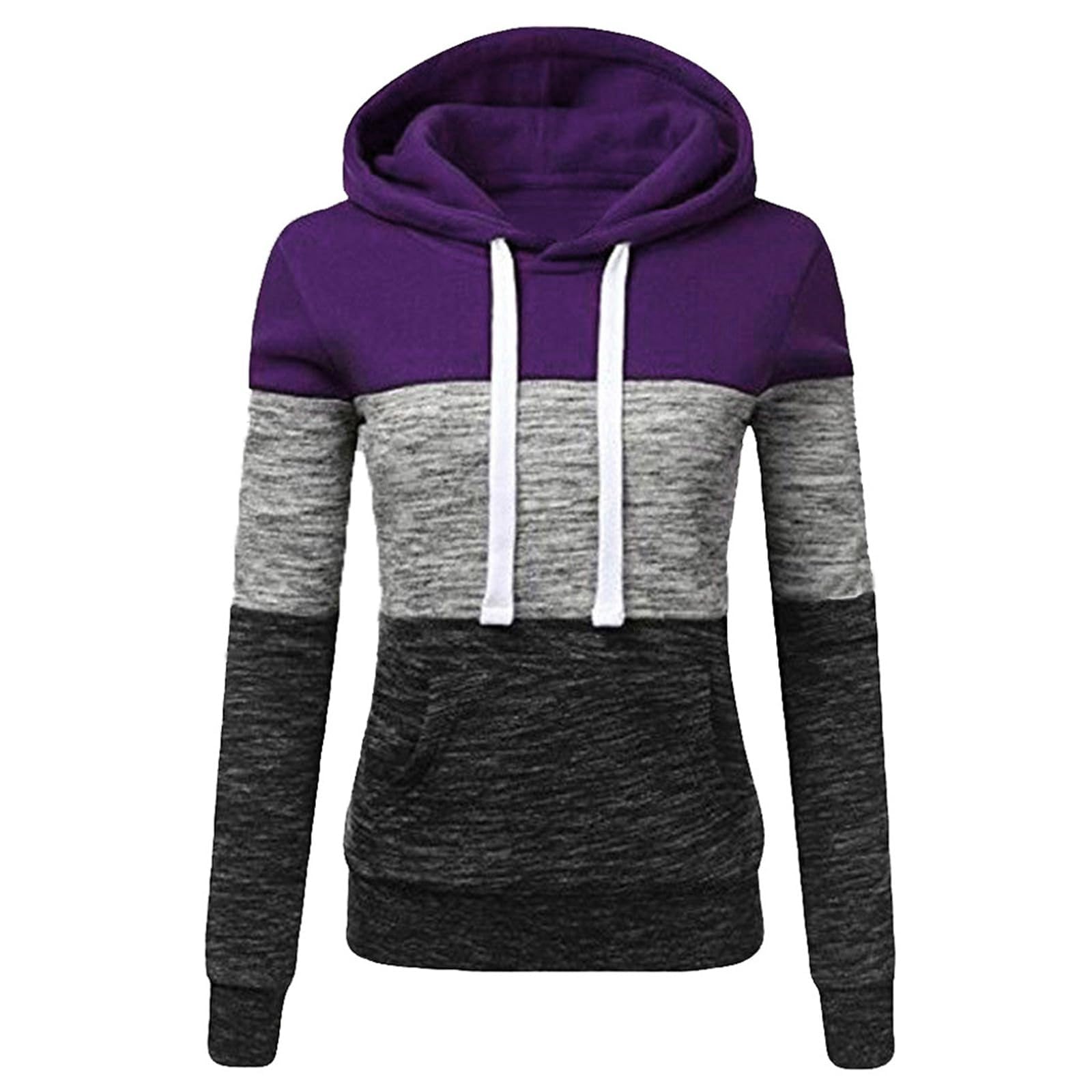 Womens Hooded Sweatshirt Long Sleeve Casual Fall Fashion Color Block Hoodies Drawstring Pullover Tops Hoodie