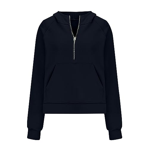 DOLKFU prime shopping online cute fall outfits for women Cropped Zip up Hoodies For Women Oversized Long Sleeve Fashion Pullover Casual Lightweight Sweatshirts with Pocket Navy XL