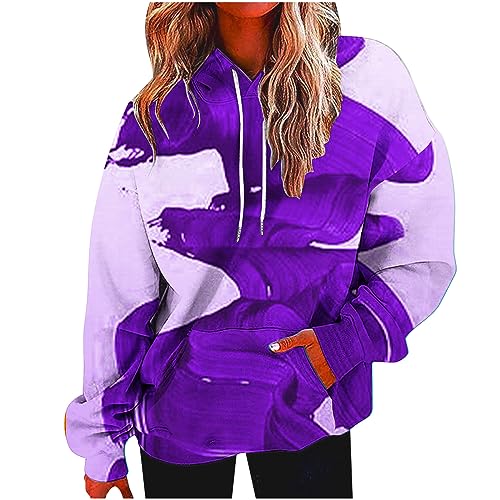 DOLKFU your orders womens sweatshirts and hoodies Women's Oversized Long Sleeve Casual Hooded Sweatshirts Drawstring Fashion Tie Dye Pullover Casual Sweatshirts Purple S