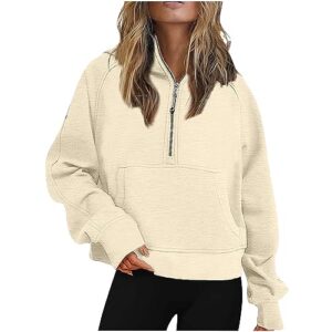 amazon todays deals Zip Hoodies For Women Crop Sweatshirts For Women Half Zip Up Hoodies Fall Fashion Outfits 2023 Long Sleeve Oversized Quarter Zip Pullovers Yellow XL