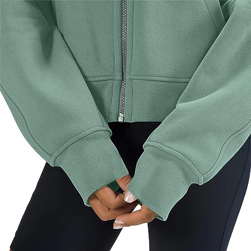 early 2023 fall outfits for women 2023 Cropped Zip up Hoodies For Women Sweatshirts Long Sleeve Collar Pullover Tops Loose Fit Casual Sweatshirt with Pocket Green M