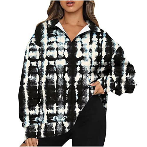 lightning deals of today prime women crewneck sweatshirt Women Fall Fashion 2023 Sweatshirt Zip Up Long Sleeve Fall Teen Girl Jacket Tie Dye Fleece Y2K Hoodies Pullover Black M