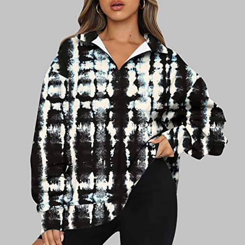 lightning deals of today prime women crewneck sweatshirt Women Fall Fashion 2023 Sweatshirt Zip Up Long Sleeve Fall Teen Girl Jacket Tie Dye Fleece Y2K Hoodies Pullover Black M