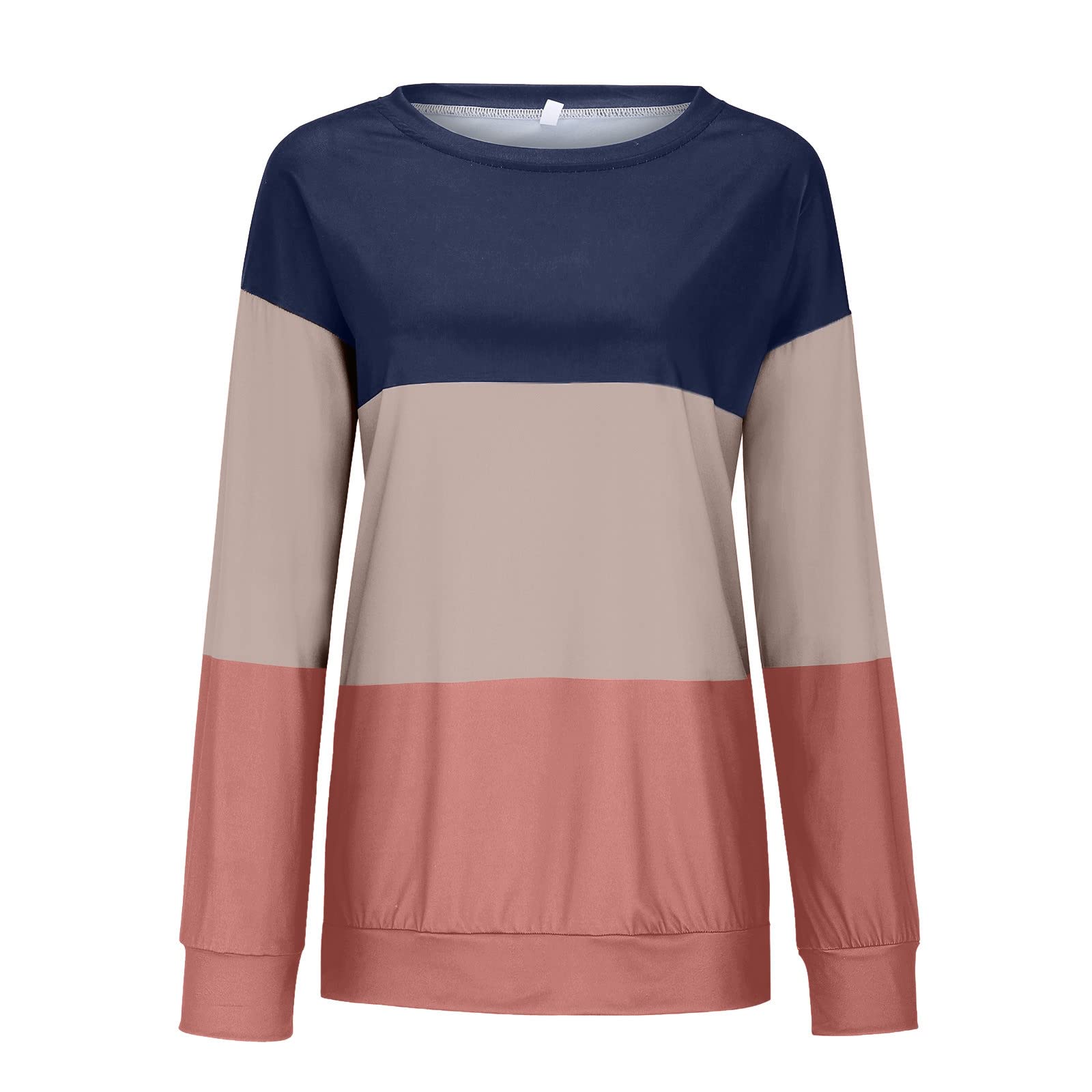 day prime sales Fall Hoodies For Women Cute Sweatshirt For Women 2023 Fall Fashion Clothes Long Sleeve Crewneck Pullover Sweater Shirt Color Block Tunic Tops Khaki 2X