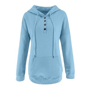 lightning deals of today Womens Hooded Sweatshirts Solid Button Down Y2K Hoodies Long Sleeve Pullover Tops 2023 Fall Trendy Clothes plus size halloween Light Blue XL