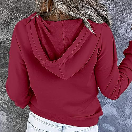 SMIDOW lightening deals Hooded Sweatshirts for Women Button Down Y2K Hoodies Pullover Tops Athletic Workout Outfits 2023 Fall Clothes black jumper for women Red L