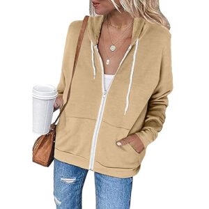 holiday deals Sweatshirt For Women Graphic Fall Jackets For Women Trendy 2023 Teen Girls y2k Clothes Full Zip Up Hoodies Cute Casual Long Sleeve Hoodie Sweatshirt Khaki S