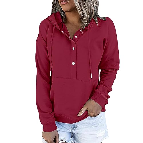 SMIDOW lightening deals Hooded Sweatshirts for Women Button Down Y2K Hoodies Pullover Tops Athletic Workout Outfits 2023 Fall Clothes black jumper for women Red L