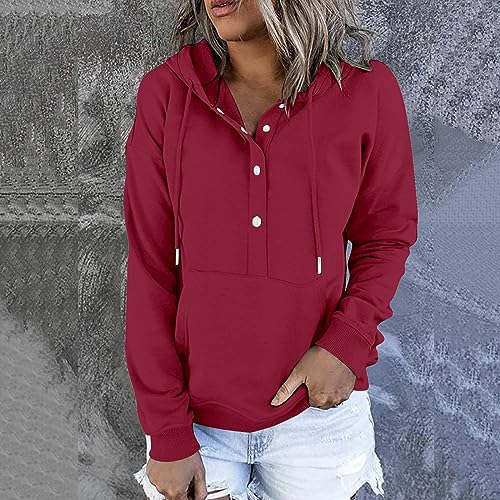 SMIDOW lightening deals Hooded Sweatshirts for Women Button Down Y2K Hoodies Pullover Tops Athletic Workout Outfits 2023 Fall Clothes black jumper for women Red L