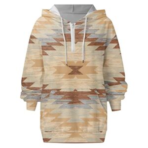 friday black early deals Women's Western Aztec Ethnic Style Hooded Sweatshirts Casual Folk Pullover Long Sleeve Pocket Hoodies volleyball gifts for teen girls Beige 2X