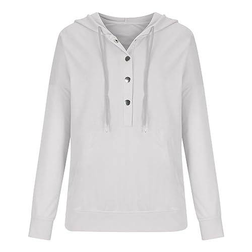 day prime october 2023 Women Hoodies Pullover Womens Casual Button Down Hoodie Sweatshirts Fall Fashion 2023 Outfits Long Sleeve Comfy Solid Pullover Hoodies White XL