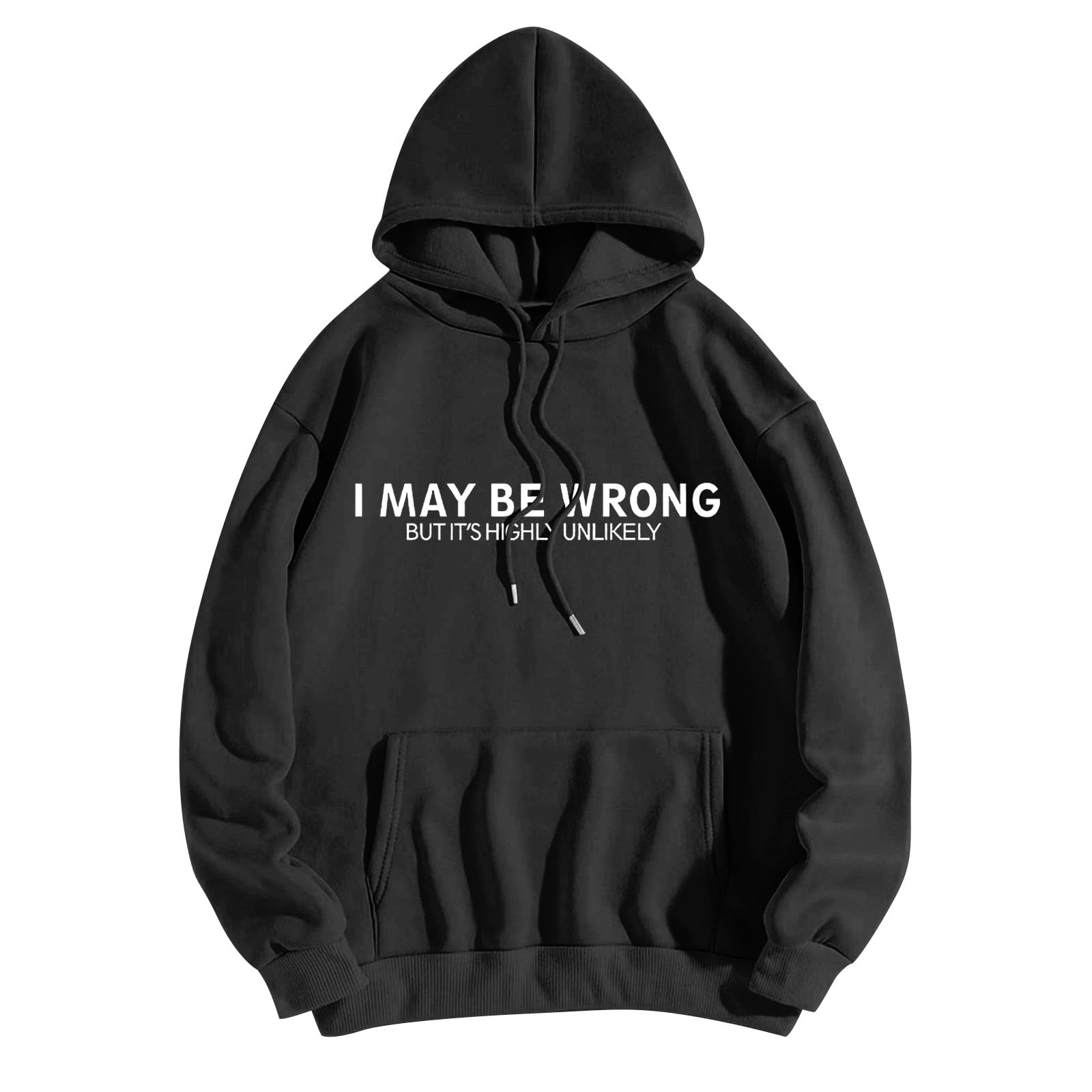 BLUBUKLKUN Hoodies for Women I May BE WRONG BUT IT'S HIGH UNLIKELY Letter Printed Oversized Y2K Hoodie Plain Sweatshirt (Black, L)