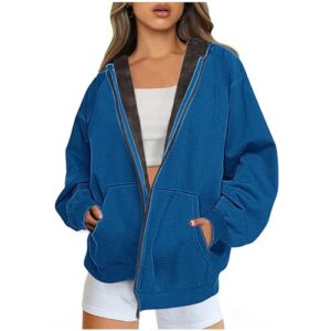 DOLKFU deal of the day womens sweatshirt Women Zip Up Oversized Pullover Hoodies Sherpa Lined Fleece Sweatshirts Long Sleeve 2023 Trendy Sweatshirt Dark Blue S