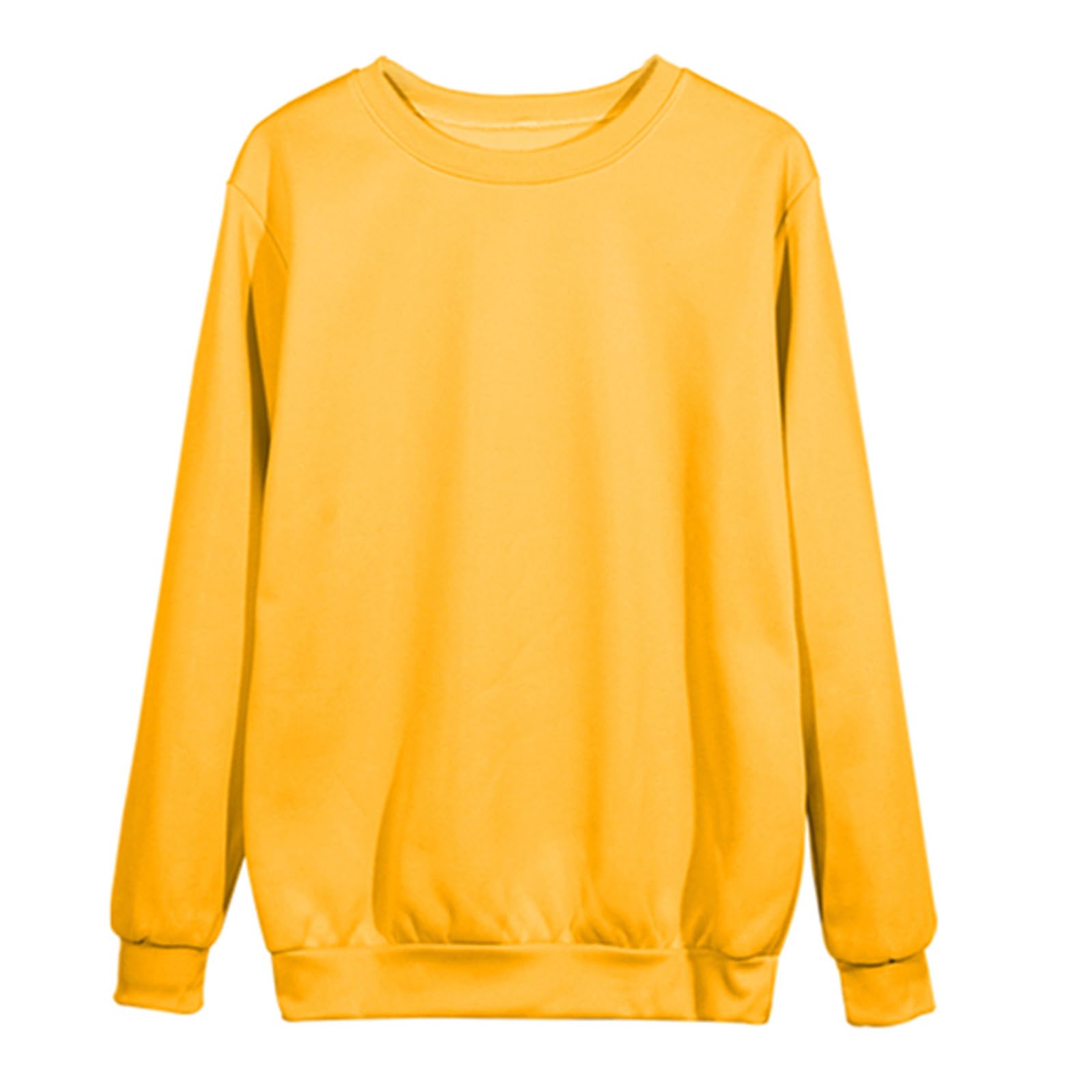 lightning deals of today prime Fall Sweatshirts For Women Fashion Solid Long Sleeve Crewneck Tunic Shirts Casual Loose Comfy Pullover Tops Hoodie Sweaters For Women Yellow L