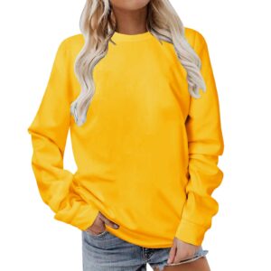 lightning deals of today prime fall sweatshirts for women fashion solid long sleeve crewneck tunic shirts casual loose comfy pullover tops hoodie sweaters for women yellow l