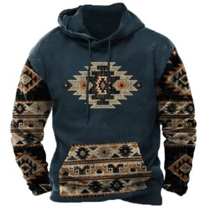 prime big deal Hoodies for Men Pullover Western Aztec Ethnic Long Sleeve Hooded Sweatshirts Casual Ethnic Print Graphic Hoodie halloween hoodies for men big and tall Navy 2X