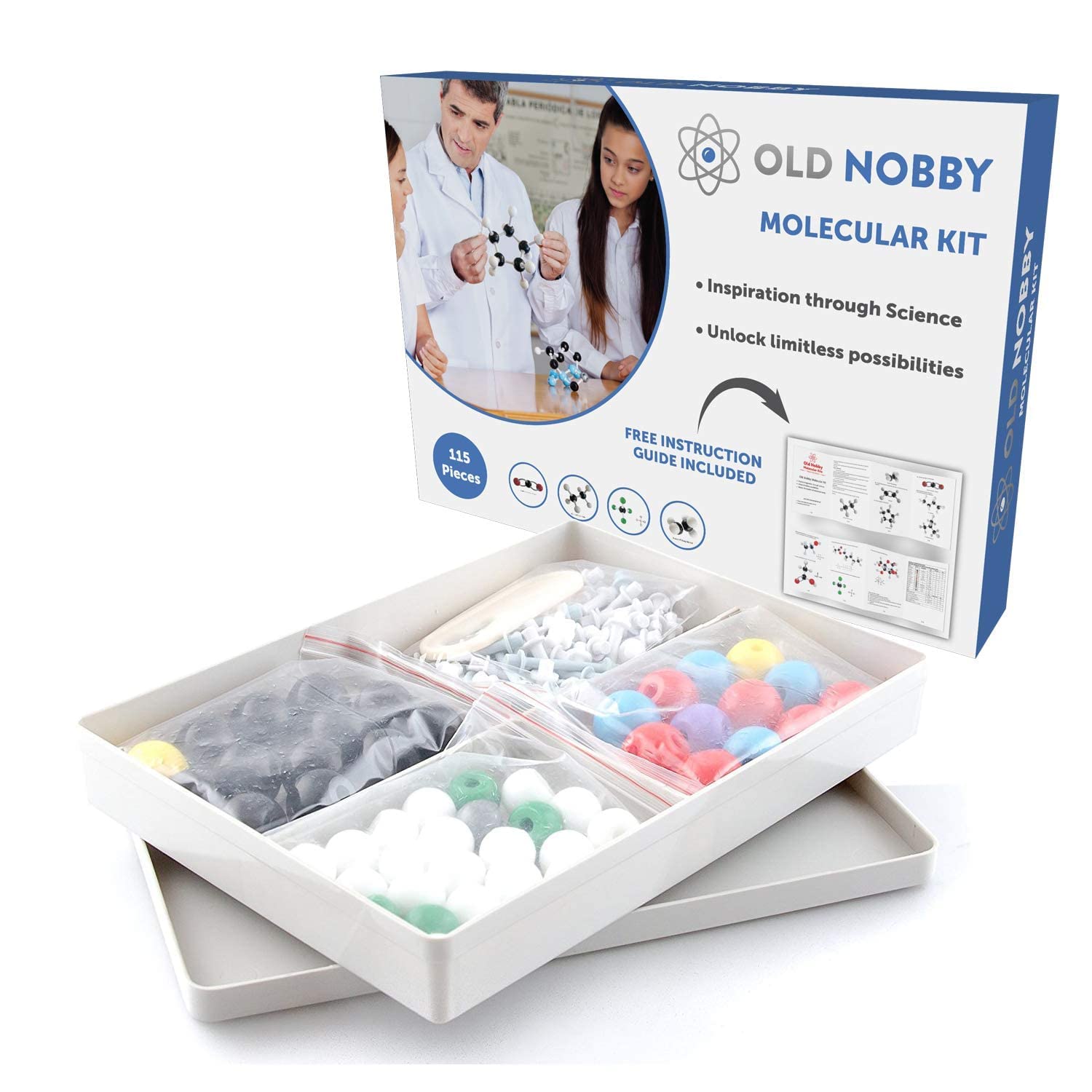 Organic Chemistry Model Kit (115 pc) Chemistry Set Molecular Model Kit with Atoms, Bonds, Instructional Guide - STEM Science Kit for Kids Toys Chemistry Kit for Students, Teachers, Young Scientists