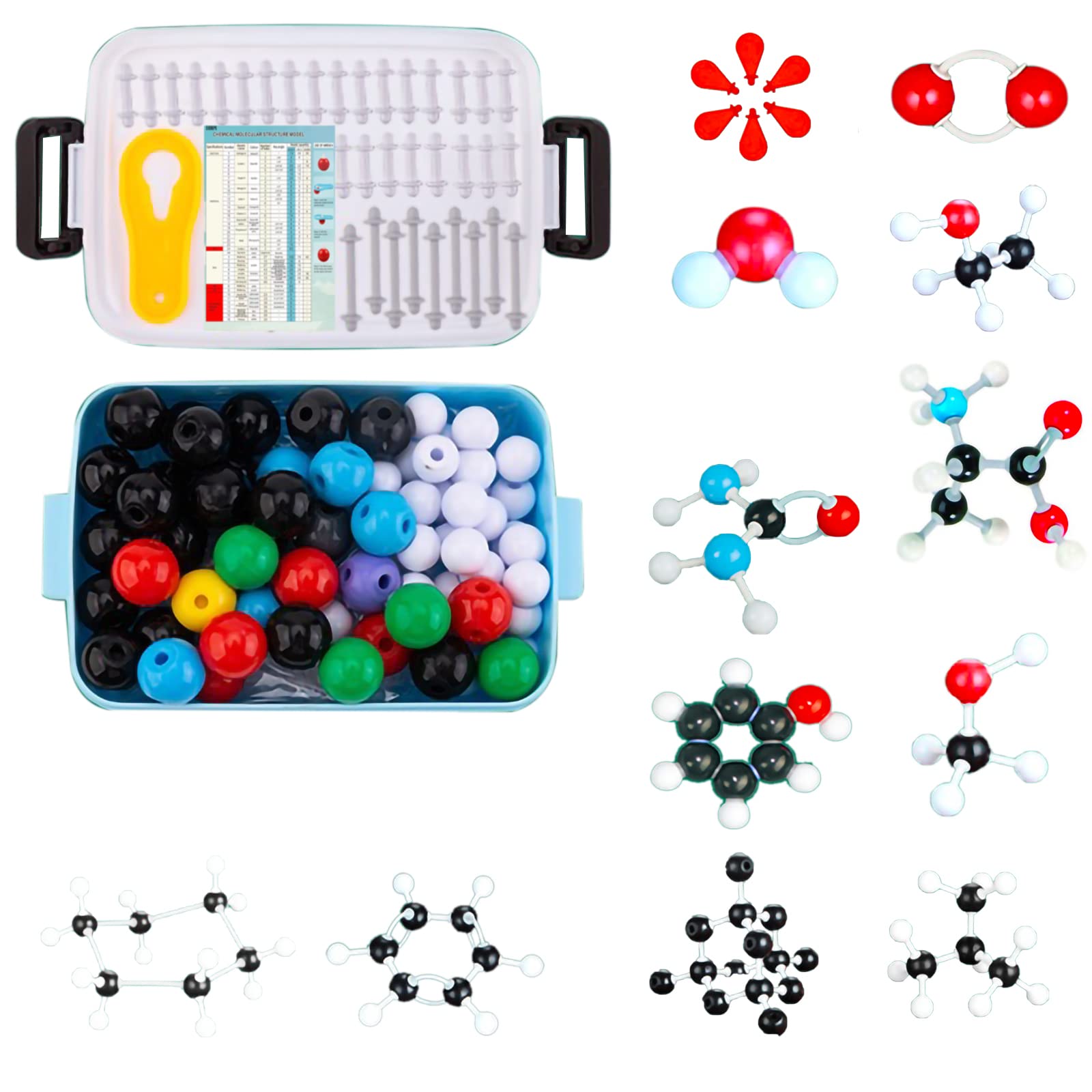 EXBEPE Organic Chemistry Molecular Model Kit 206pc Middle,High school Supplies, Educational Science Set Gift for Student to Learn Structure and Reactions