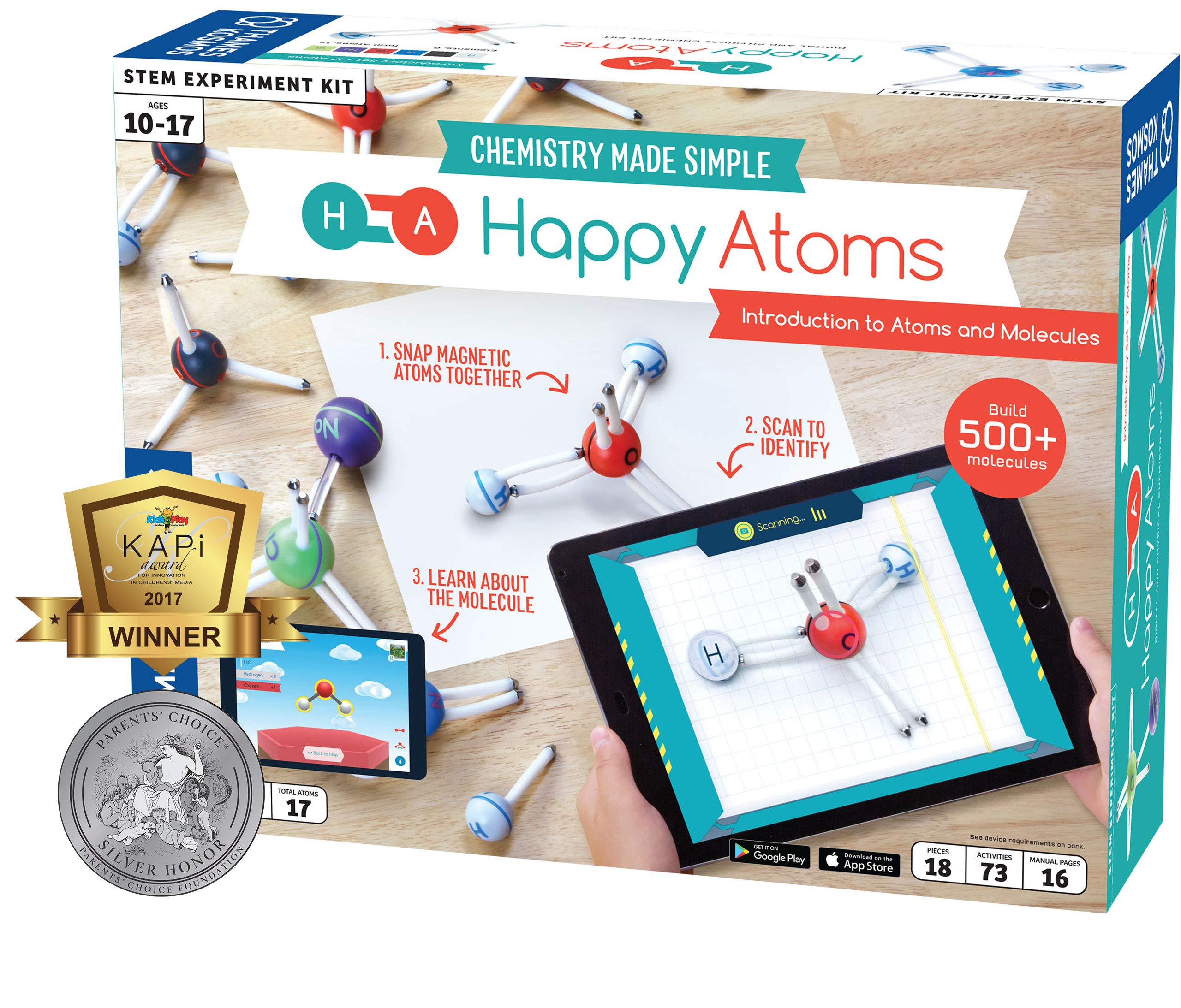 Happy Atoms Magnetic Molecular Modeling Introductory Set | Intro to Atoms, Molecules, Bonding, Chemistry | Create 508 Molecules | 73 Activities | Plus Free Educational App for iOS, Android