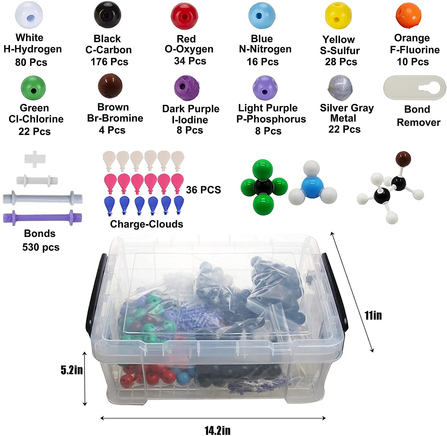 YCWF Molecular Model Kit,974 Pcs Molecular and Atomic Model Kit for Organic and Inorganic Chemistry Learning,Chemistry Structure Kit with Atoms,Bonds & Orbitals for Teacher, Student