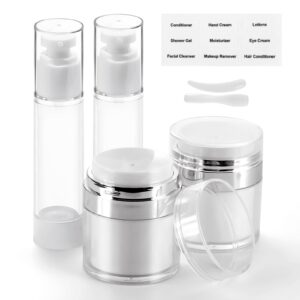 7 pack bubimon airless pump jars, 1.7oz/50ml cosmetic containers, leak proof refillable jar, cream jar, vacuum bottle for cream lotion, toiletries, shampoo, body wash