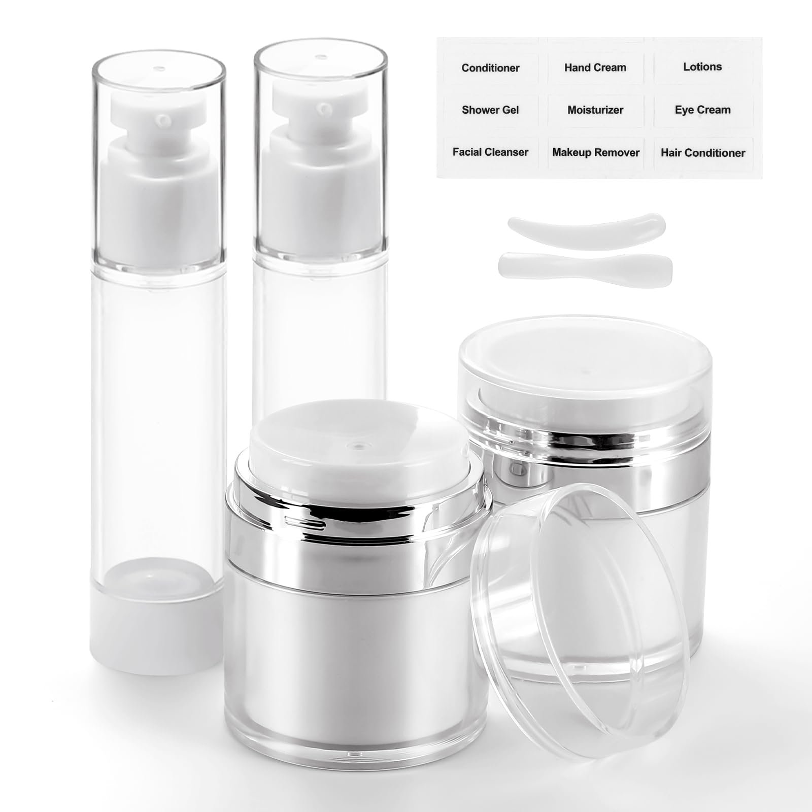 7 Pack Bubimon Airless Pump Jars, 1.7oz/50ml Cosmetic Containers, Leak Proof Refillable jar, Cream Jar, Vacuum Bottle for Cream Lotion, Toiletries, Shampoo, Body wash