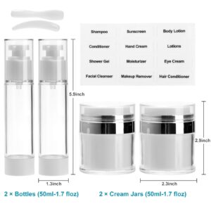 7 Pack Bubimon Airless Pump Jars, 1.7oz/50ml Cosmetic Containers, Leak Proof Refillable jar, Cream Jar, Vacuum Bottle for Cream Lotion, Toiletries, Shampoo, Body wash